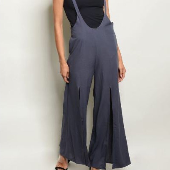 🆕 Charcoal Gray Wide Leg  Suspender Overalls - Picture 3 of 4